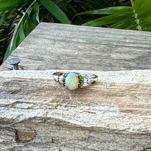 Sterling Silver Ring with OPal and Chrome Diopside